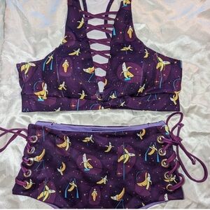 Push and Pole Lace-Up polewear Set (Medium Top, Small Bottom) Banana Split.